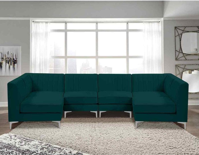 The Range | Simply Eleganza Elena Modular Corner U Shape Sofa in Velour Fabric - Green Simply Eleganza Elena Modular Corner U Shape Sofa in Velour Fabric - Green