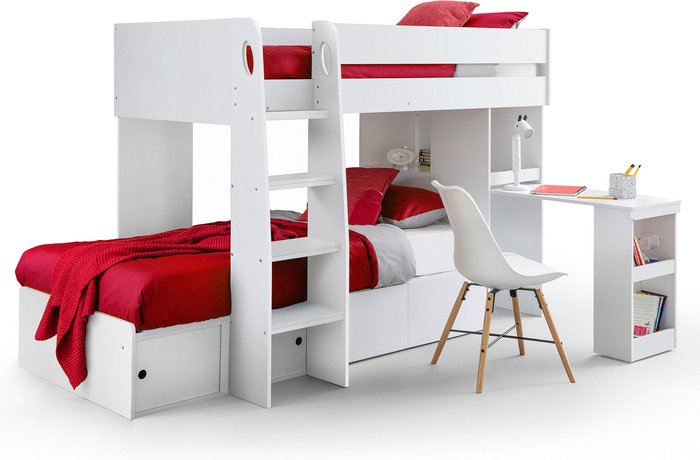 The Range | ROXIE Roxie - Wooden Bunk Bed - Storage & Pull Out Desk - White 3ft Single 90 x 190 ROXIE Roxie - Wooden Bunk Bed - Storage & Pull Out Desk - White 3ft Single 90 x 190