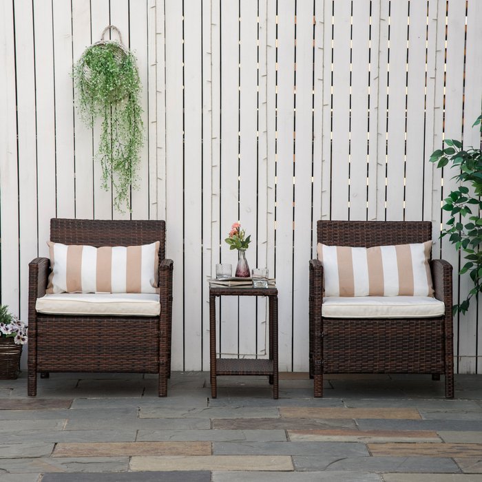 The Range | Outsunny PE Rattan Set 2 Tier Table Set - Brown Outsunny PE Rattan Set 2 Tier Table Set - Brown