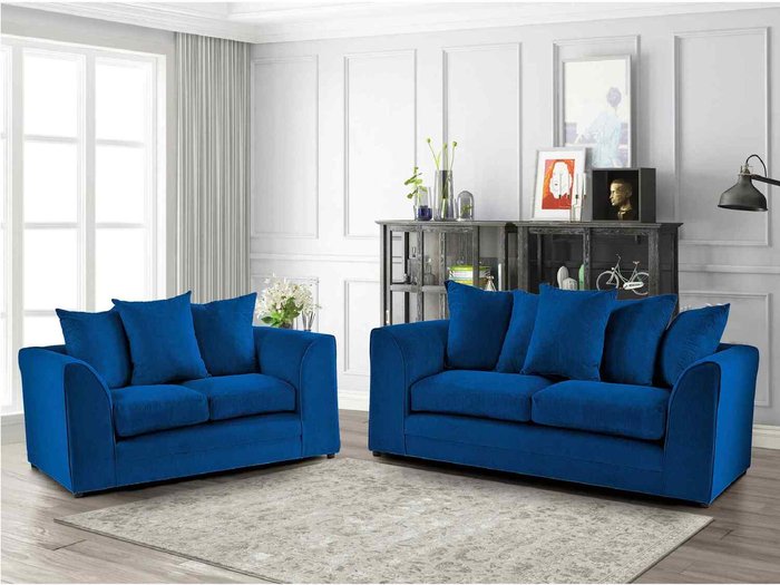 The Range | Simply Eleganza Mirana Modern Plush Velvet 3 Plus 2 Sofa Set - Blue Simply Eleganza Mirana Modern Plush Velvet 3 Plus 2 Sofa Set - Blue