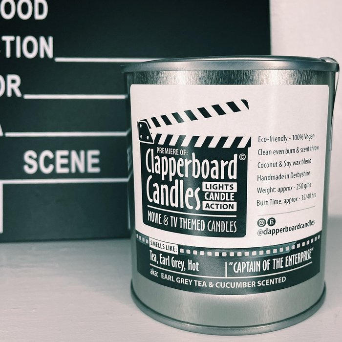 The Range | Clapperboard Captain Picard Candle Bergamot, Lemon and Earl Grey Tea - White Clapperboard Captain Picard Candle Bergamot, Lemon and Earl Grey Tea - White
