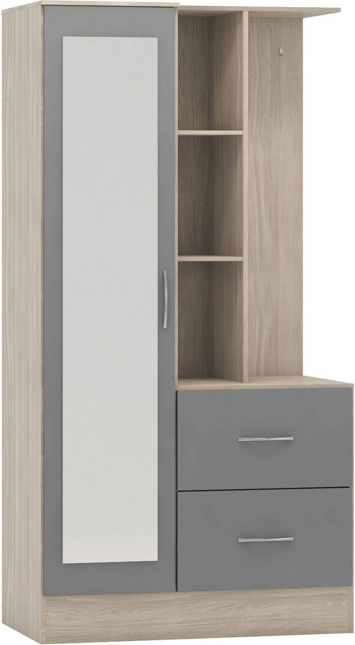 The Range | Seconique Nevada Mirrored Open Shelf Wardrobe - Grey Gloss, Light Oak / Grey Gloss, Light Oak Seconique Nevada Mirrored Open Shelf Wardrobe - Grey Gloss, Light Oak / Grey Gloss, Light Oak