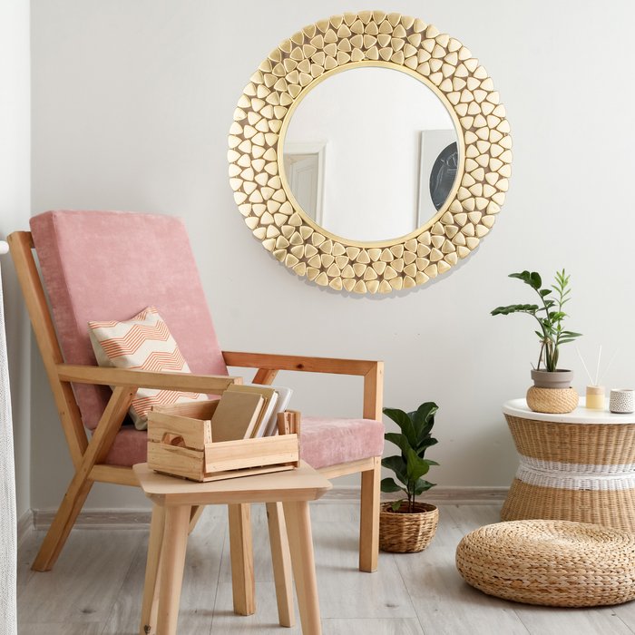 The Range | Green Decore Green Decore Topaz Cut Decorative Wall Mounted Mirror Metal Frame Brass- 79Cm Round Green Decore Green Decore Topaz Cut Decorative Wall Mounted Mirror Metal Frame Brass- 79Cm Round