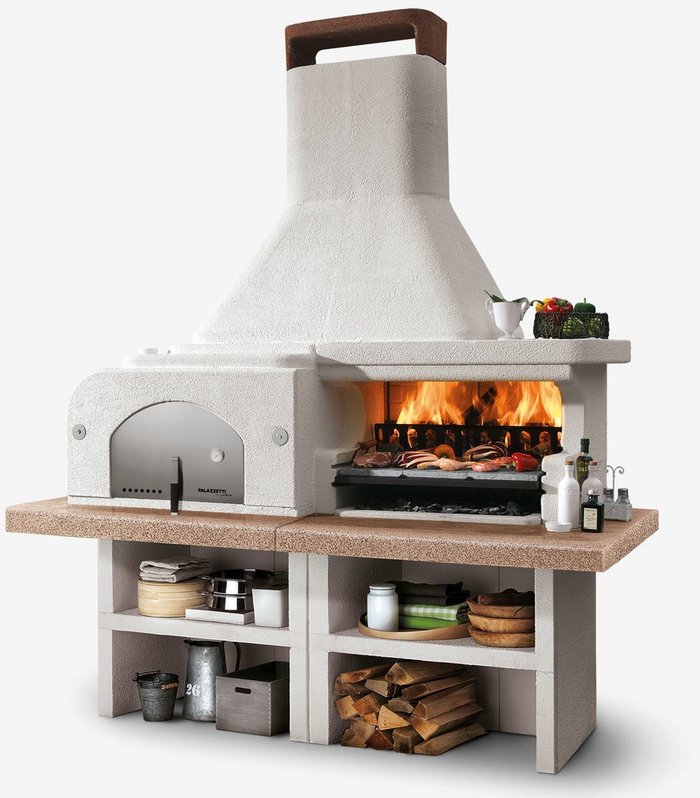 The Range | Palazzetti Gargano 3 Masonry Barbecue with Wood Fired Oven and Grey Worktop - Anthracite Palazzetti Gargano 3 Masonry Barbecue with Wood Fired Oven and Grey Worktop - Anthracite