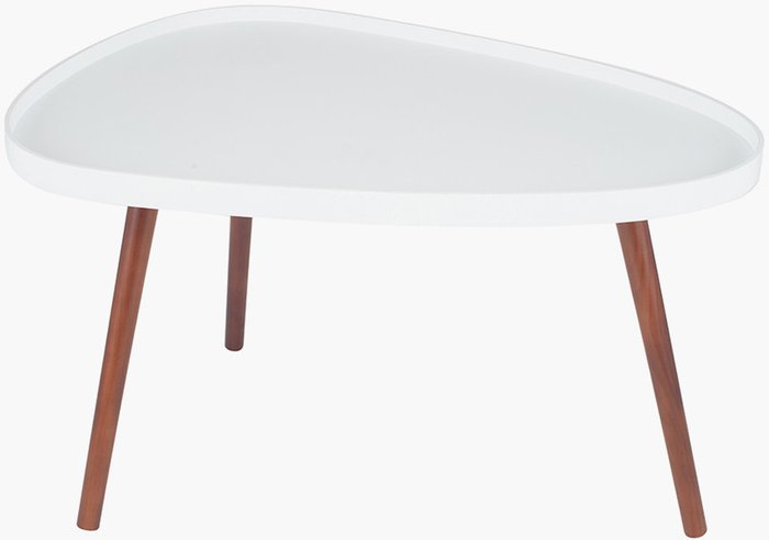 The Range | White MDF & Brown Pine Wood Teardrop Coffee Table White MDF & Brown Pine Wood Teardrop Coffee Table