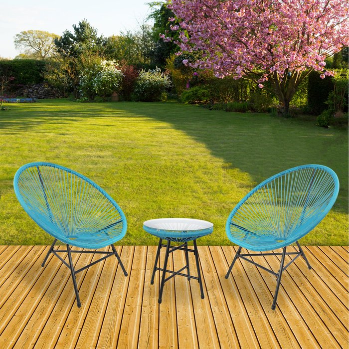 The Range | RayGar 3pcs Bistro Egg Designer String Chair Garden Set - Blue RayGar 3pcs Bistro Egg Designer String Chair Garden Set - Blue