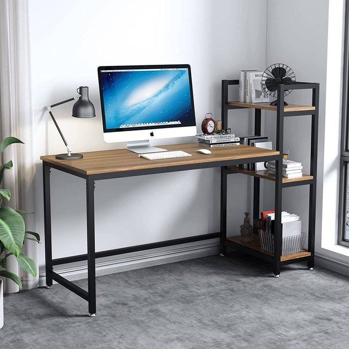 The Range | dripex Computer Desk with Storage Shelves Modern Steel Frame Wood Desk - walnut brown dripex Computer Desk with Storage Shelves Modern Steel Frame Wood Desk - walnut brown