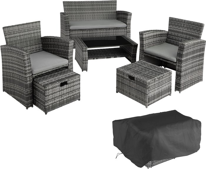 The Range | TECTAKE Tectake Modena 4-seater Rattan Garden Sofa Set - Grey TECTAKE Tectake Modena 4-seater Rattan Garden Sofa Set - Grey