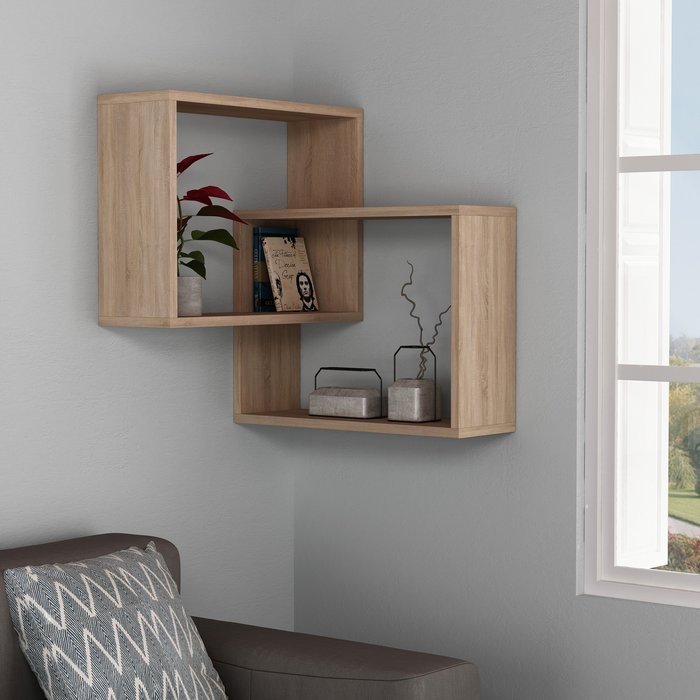 The Range | Decortie Ring Corner Wall Mounted Modern Bookcase Display Unit - Oak Decortie Ring Corner Wall Mounted Modern Bookcase Display Unit - Oak