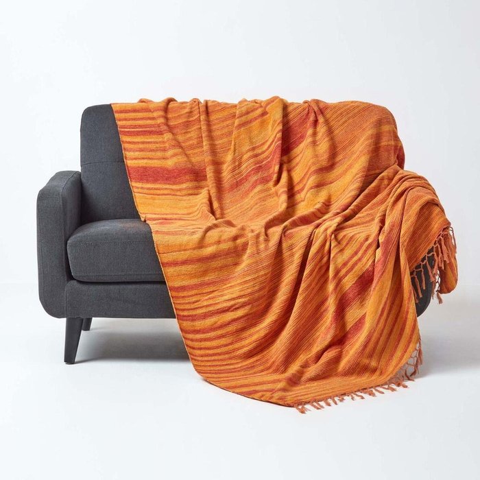 The Range | Homescapes Bed Sofa Throw Cotton Chenille Tie Dye - Orange Homescapes Bed Sofa Throw Cotton Chenille Tie Dye - Orange