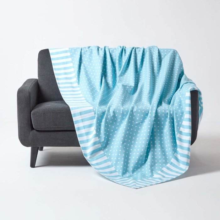 The Range | Homescapes Cotton Polka Dots and Stripes Throw - Blue Homescapes Cotton Polka Dots and Stripes Throw - Blue