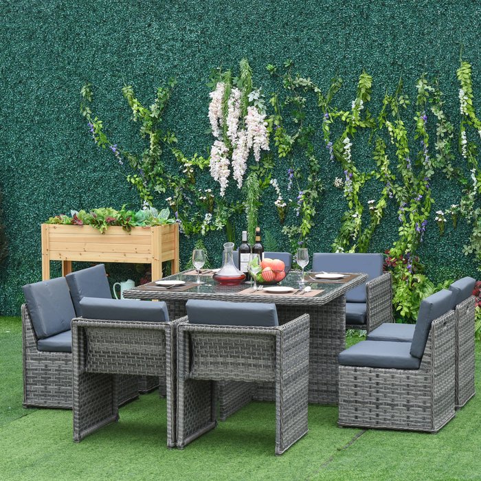 The Range | Outsunny 9 Piece Rattan Dining Table Chair Set - Mixed Grey Wicker Outsunny 9 Piece Rattan Dining Table Chair Set - Mixed Grey Wicker
