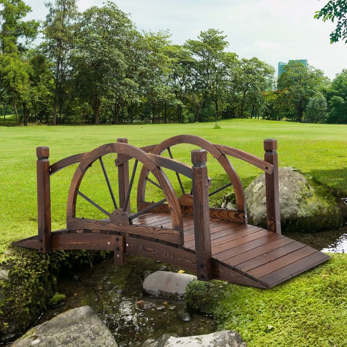 The Range | Outsunny Wooden Garden Bridge - Carbonized Colour Outsunny Wooden Garden Bridge - Carbonized Colour