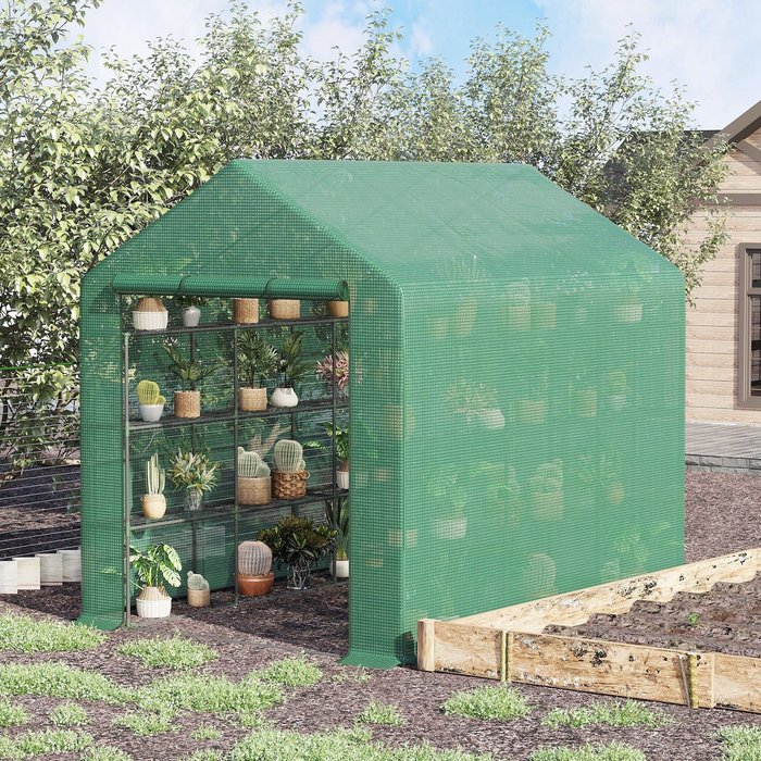 The Range | Outsunny Outsunny Walk In Garden Greenhouse With Shelves Polytunnel Steeple Grow House New Outsunny Outsunny Walk In Garden Greenhouse With Shelves Polytunnel Steeple Grow House New