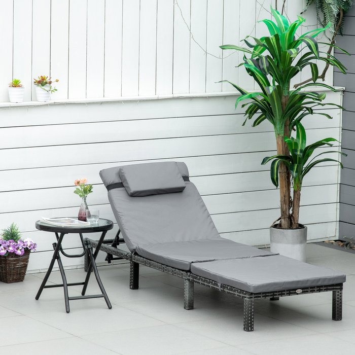 The Range | Outsunny Outdoor Rattan Recliner Sun Lounger - Grey Outsunny Outdoor Rattan Recliner Sun Lounger - Grey
