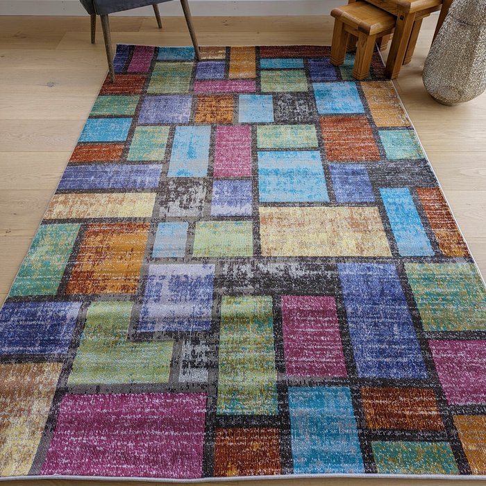 The Range | The Rug Wholesaler Multicoloured Patchwork Flatweave Rug - Capella - Blue / 160cm The Rug Wholesaler Multicoloured Patchwork Flatweave Rug - Capella - Blue / 160cm