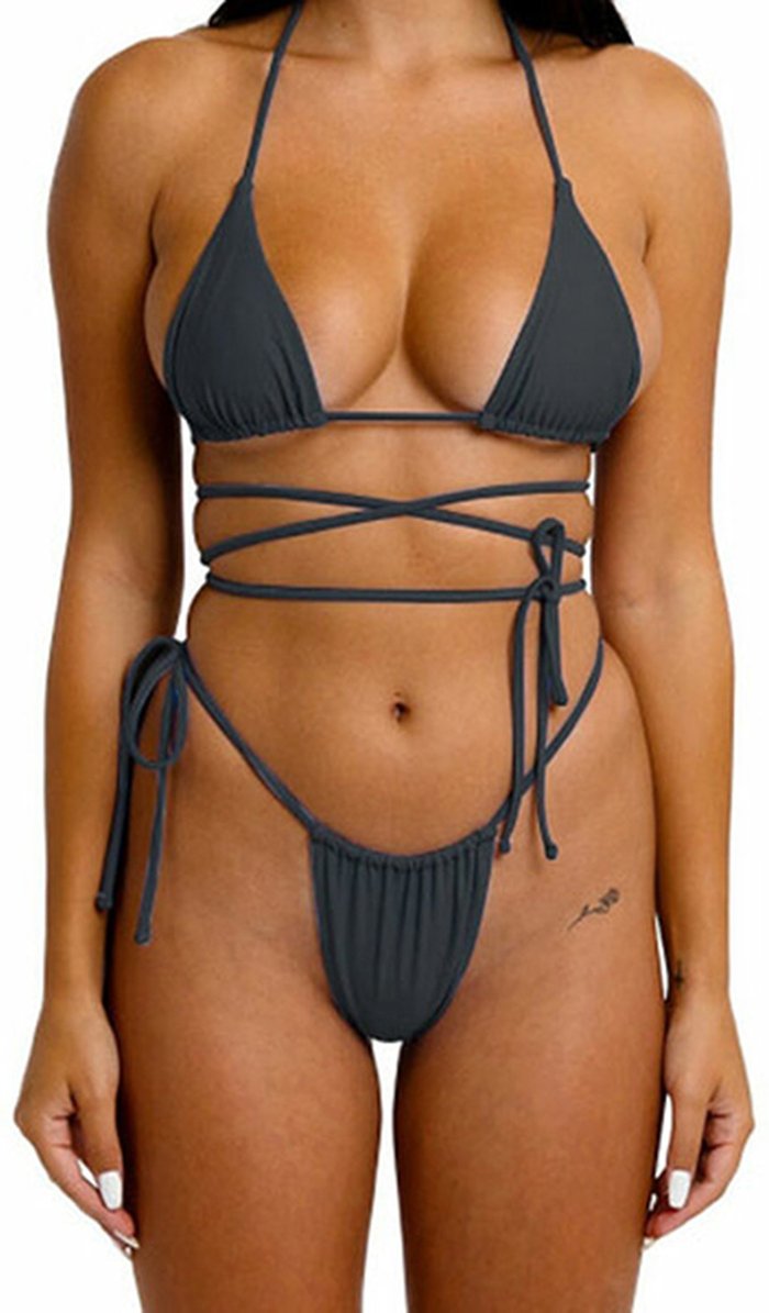 The Range | Strappy Bikini Bottom and Top Set - Black / UK 14 Strappy Bikini Bottom and Top Set - Black / UK 14