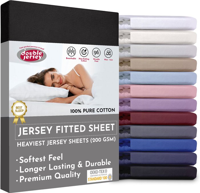 The Range | Double Jersey 180x200x32 cm Double Jersey - Cotton Fitted Sheets - Black Double Jersey 180x200x32 cm Double Jersey - Cotton Fitted Sheets - Black