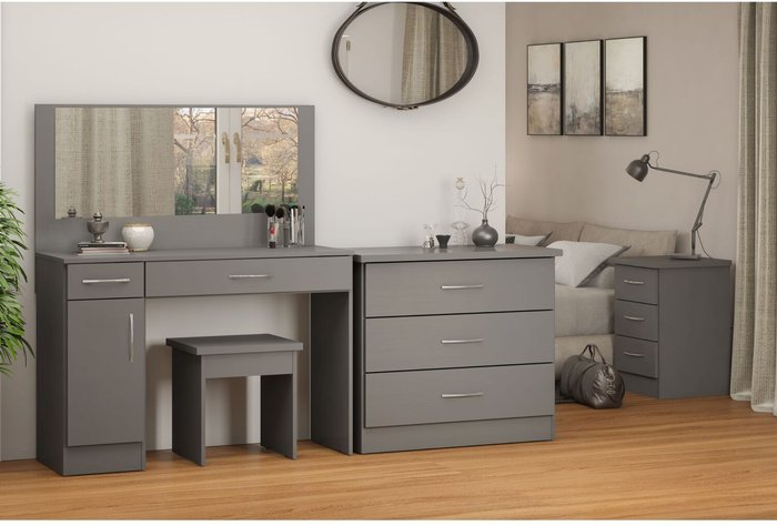 The Range | Seconique Nevada Vanity Dressing Table Set - 3D Effect Grey Seconique Nevada Vanity Dressing Table Set - 3D Effect Grey