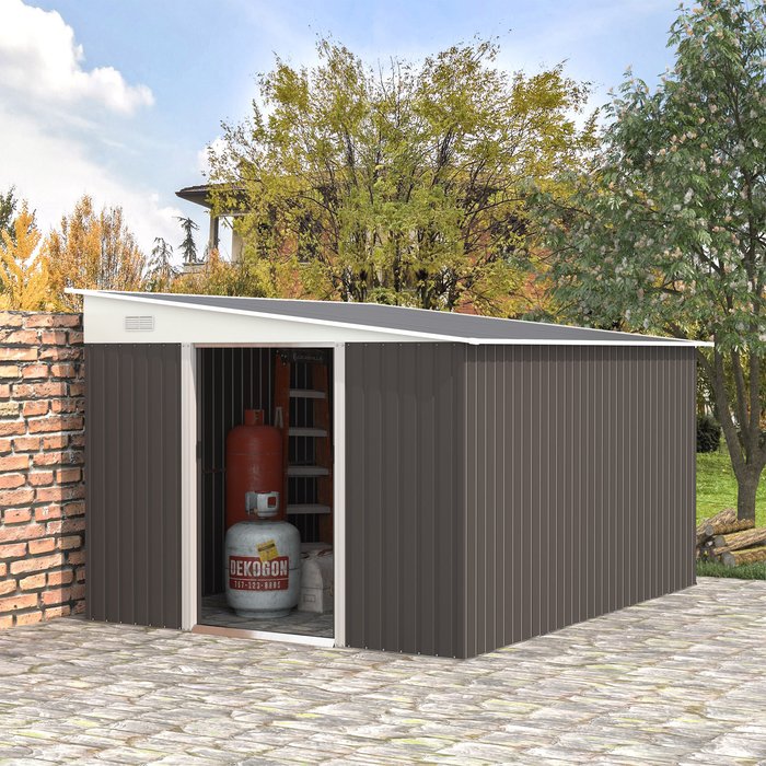 The Range | Outsunny 11.3x9.2ft Steel Garden Storage Shed - Grey Outsunny 11.3x9.2ft Steel Garden Storage Shed - Grey