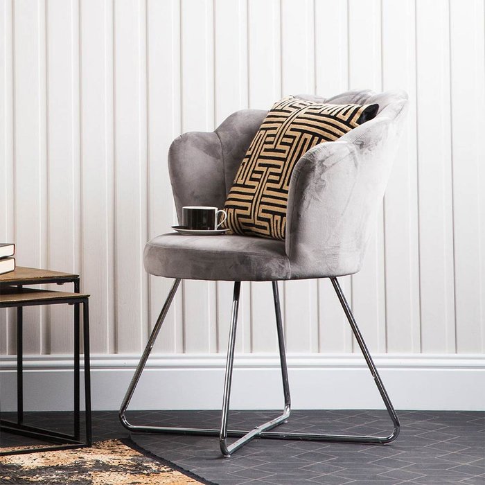 The Range | Vanity Living Accent Velvet Dining Shell Chair with Silver Legs - Grey Vanity Living Accent Velvet Dining Shell Chair with Silver Legs - Grey