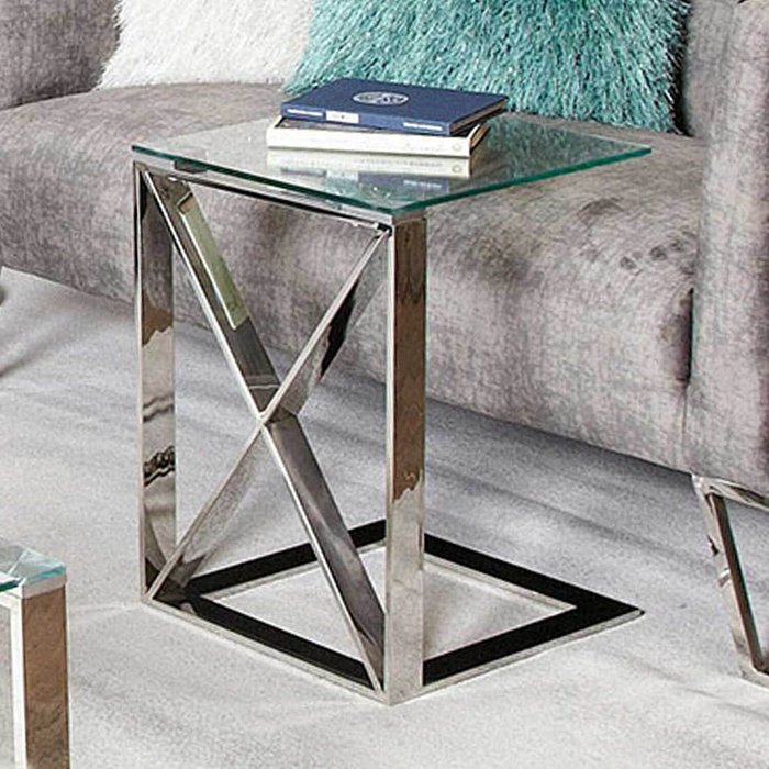 The Range | Vanity Living Sofa Table - Madrid Chrome Metal Glass-Top Side End Table - Silver Vanity Living Sofa Table - Madrid Chrome Metal Glass-Top Side End Table - Silver
