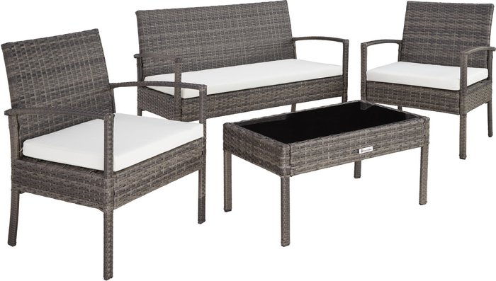 The Range | TECTAKE Tectake Sparta Rattan Garden Bench Set - Grey TECTAKE Tectake Sparta Rattan Garden Bench Set - Grey