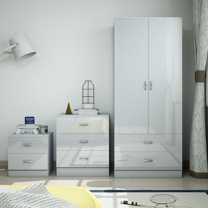 The Range | FWStyle FWStyle Grey Gloss Modern 2 Door Combination Wardrobe FWStyle FWStyle Grey Gloss Modern 2 Door Combination Wardrobe