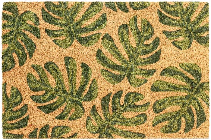 The Range | Nicola Spring Monstera Coir Door Mat - Green / 90cm Nicola Spring Monstera Coir Door Mat - Green / 90cm