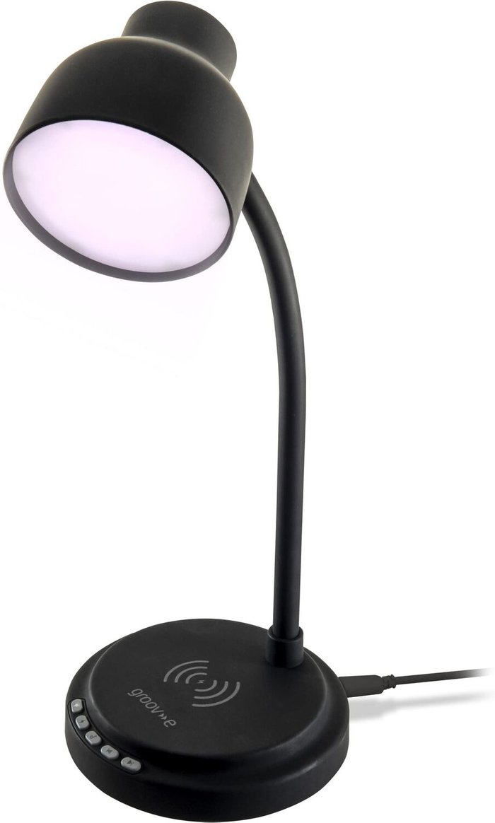 The Range | Groov-e Groov-e Astra LED Lamp With Wireless Charging Pad & Bluetooth Speaker - Black Groov-e Groov-e Astra LED Lamp With Wireless Charging Pad & Bluetooth Speaker - Black
