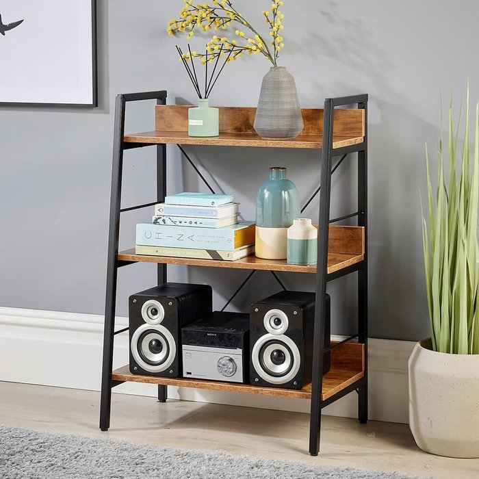 The Range | Home Source Urban 3 Tier Low Ladder Bookcase Shelving Unit - Dark Oak Home Source Urban 3 Tier Low Ladder Bookcase Shelving Unit - Dark Oak