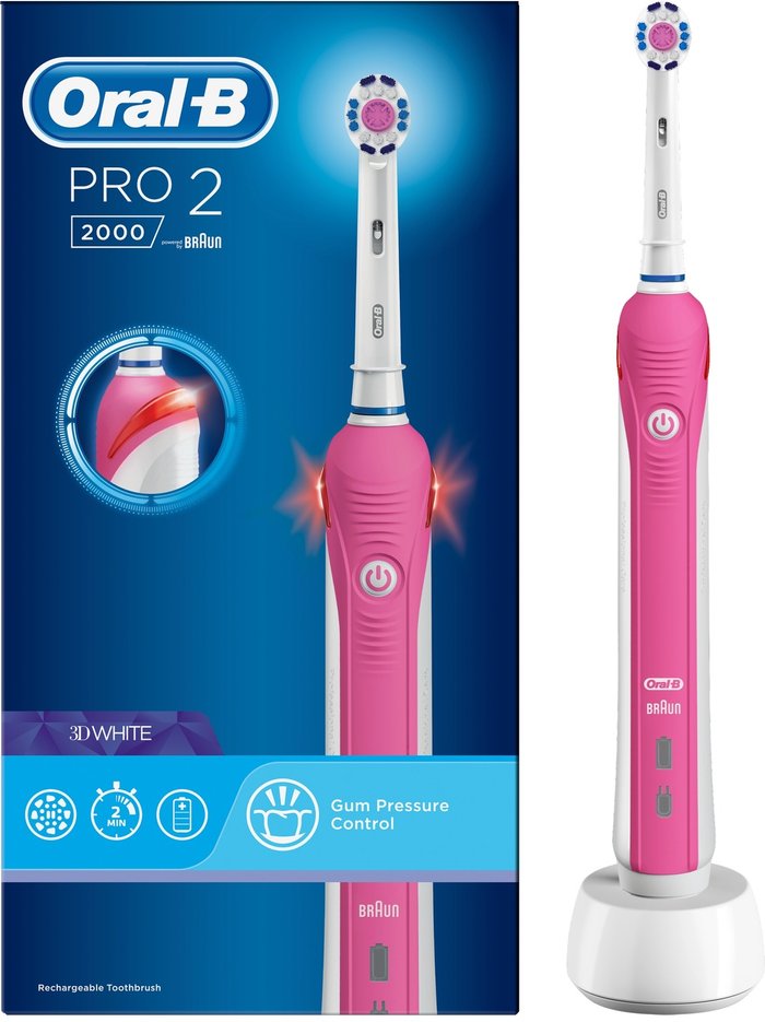 The Range | Oral B Oral B Oral-B Pro 2 Rechargeable 3DWhite 2000W Electric Toothbrush - Pink Oral B Oral B Oral-B Pro 2 Rechargeable 3DWhite 2000W Electric Toothbrush - Pink