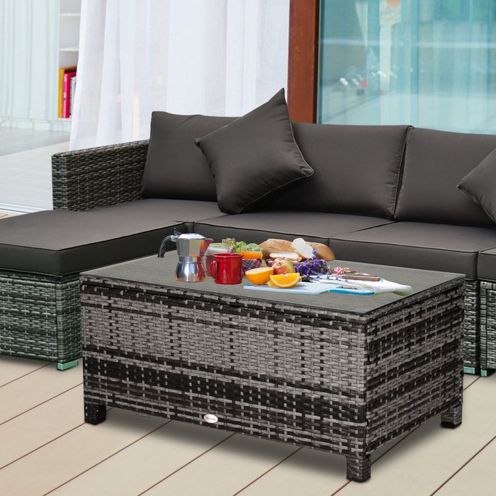 The Range | Outsunny Rattan Garden Furniture Coffee Table - Mixed Grey Outsunny Rattan Garden Furniture Coffee Table - Mixed Grey