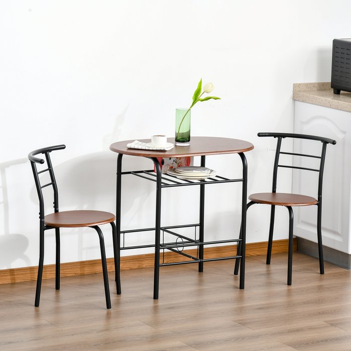 The Range | HOMCOM 3 Piece Dining Set 2 Chairs, Table with Metal Frame Polished Seats - Black HOMCOM 3 Piece Dining Set 2 Chairs, Table with Metal Frame Polished Seats - Black