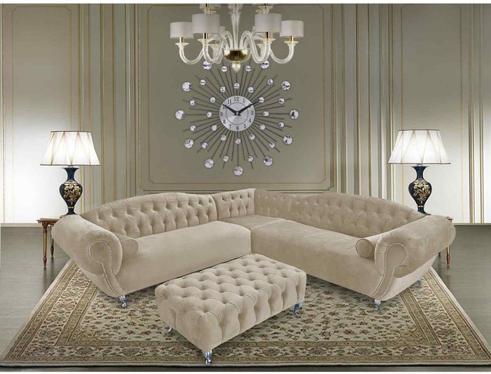 The Range | Simply Eleganza Lavis Corner Sofa with Footstool in Velour Fabric - White Simply Eleganza Lavis Corner Sofa with Footstool in Velour Fabric - White
