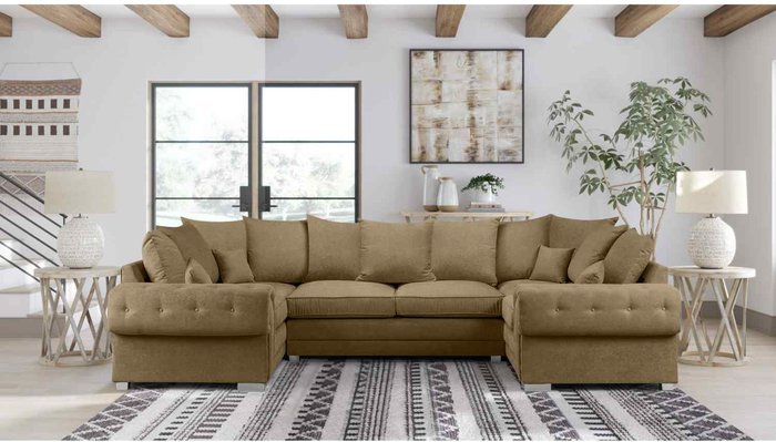 The Range | Simply Eleganza Volvo U Shape Large Sofa Scatterback Velour Velvet Fabric - Brown Simply Eleganza Volvo U Shape Large Sofa Scatterback Velour Velvet Fabric - Brown