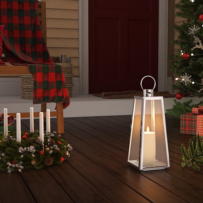 The Range | Livingandhome Tapered Lantern Candle Holder - Silver / 17.5*17.5*39CM Livingandhome Tapered Lantern Candle Holder - Silver / 17.5*17.5*39CM