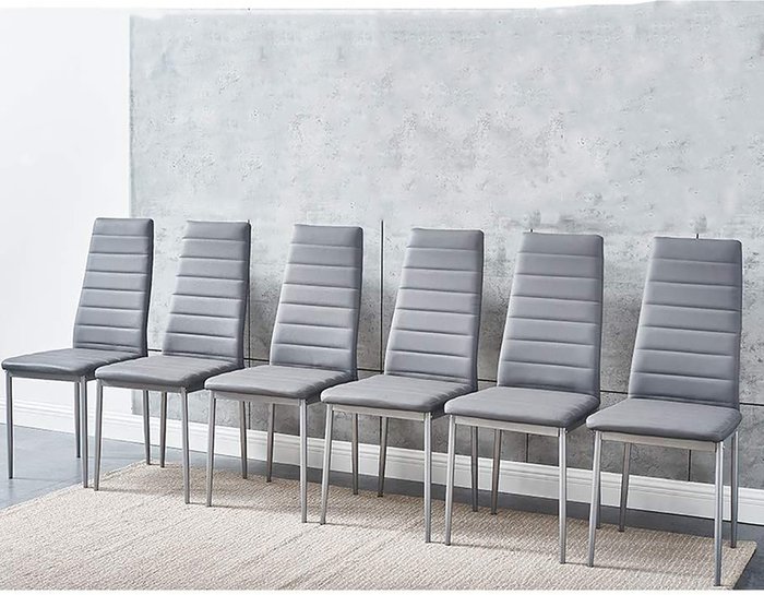 The Range | Kosy Koala Set of 6 Grey Faux Leather Padded Chairs - Grey Kosy Koala Set of 6 Grey Faux Leather Padded Chairs - Grey