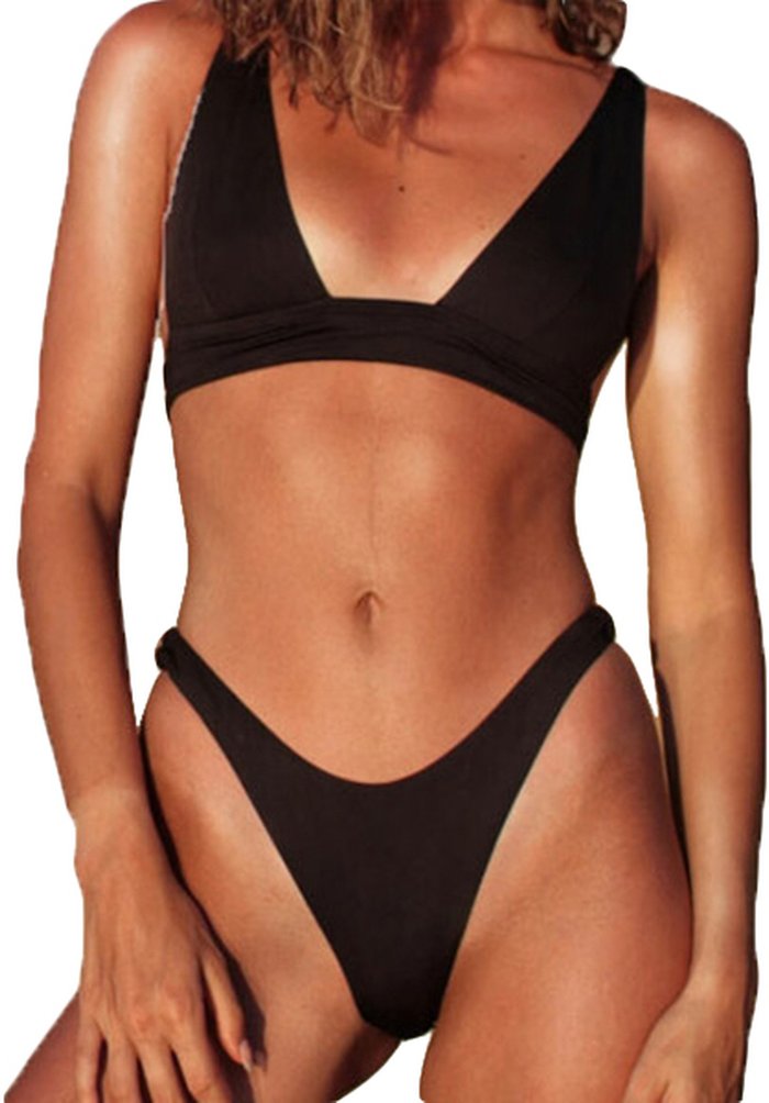 The Range | Solid Colour Bikini Top and Bottom Set - Black / UK 14 Solid Colour Bikini Top and Bottom Set - Black / UK 14