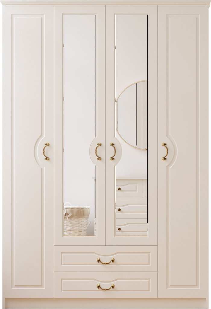The Range | EVUHOME ANNE 4 Door 2 Drawer Mirrored White Wardrobe - White EVUHOME ANNE 4 Door 2 Drawer Mirrored White Wardrobe - White