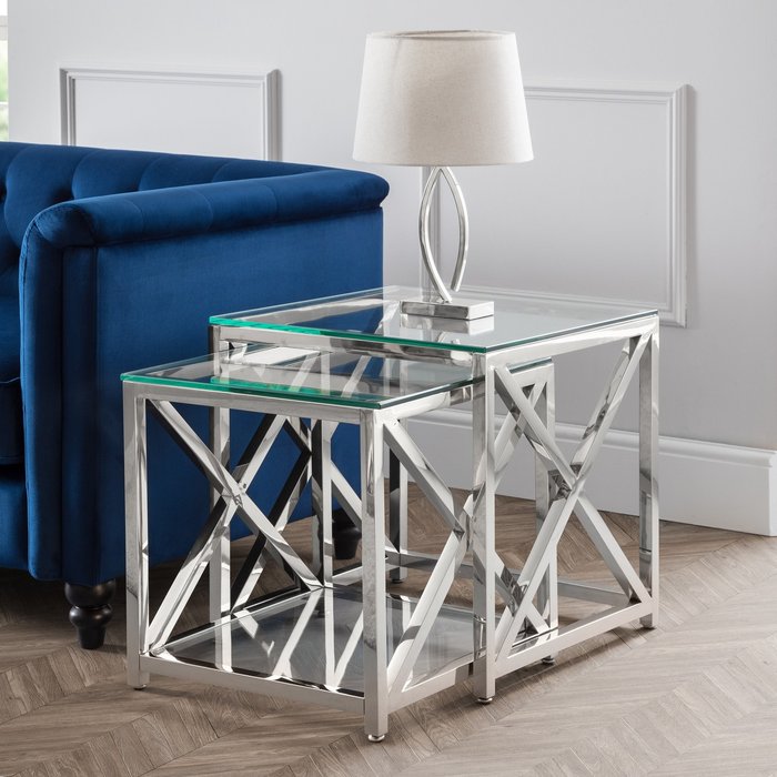 The Range | Julian Bowen Miami Nest Of Tables - Silver Julian Bowen Miami Nest Of Tables - Silver