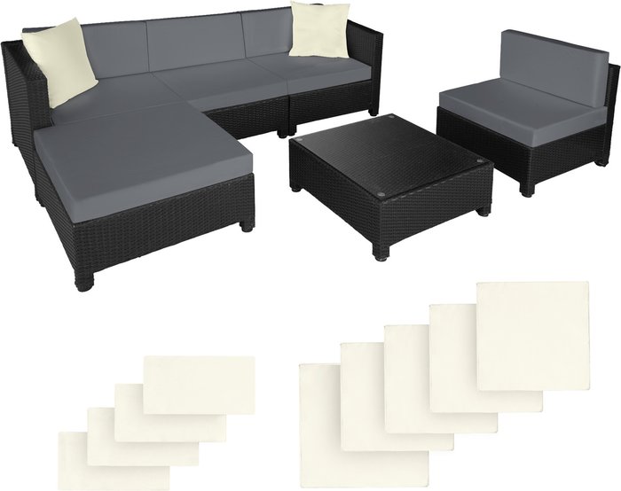 The Range | TECTAKE Tectake Rattan Corner Sofa Set With Aluminium Frame - Black/Grey TECTAKE Tectake Rattan Corner Sofa Set With Aluminium Frame - Black/Grey