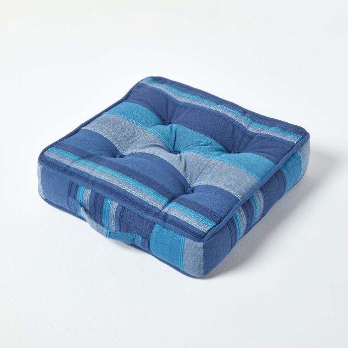 The Range | Homescapes Homescapes Morocco Striped Cotton Floor Cushion - Blue Homescapes Homescapes Morocco Striped Cotton Floor Cushion - Blue