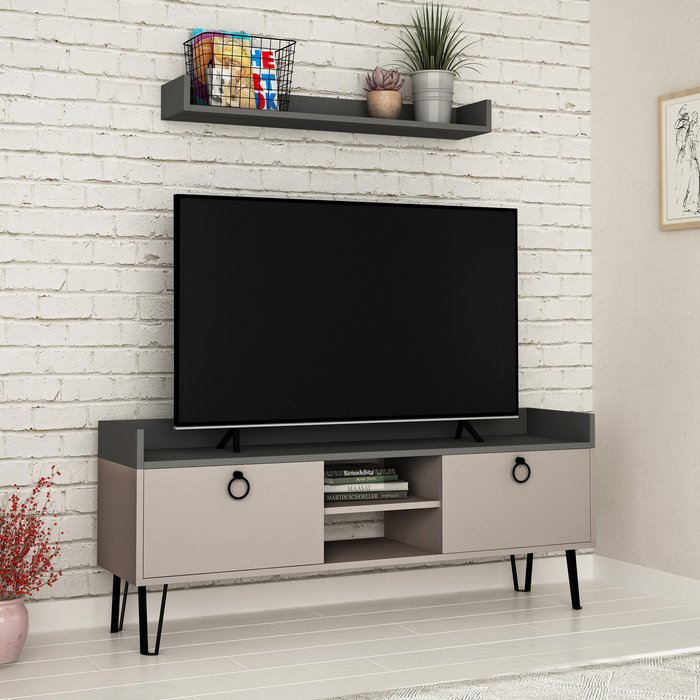 The Range | Decortie Keday Modern TV Stand Multimedia Centre TV Unit With Wall Shelf - Anthracite Grey Decortie Keday Modern TV Stand Multimedia Centre TV Unit With Wall Shelf - Anthracite Grey