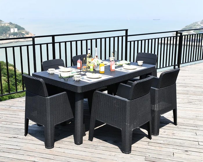 The Range | Royalcraft Royalcraft Faro 7Pc Rectangle Dining Set With Seat Cushions - Black Royalcraft Royalcraft Faro 7Pc Rectangle Dining Set With Seat Cushions - Black