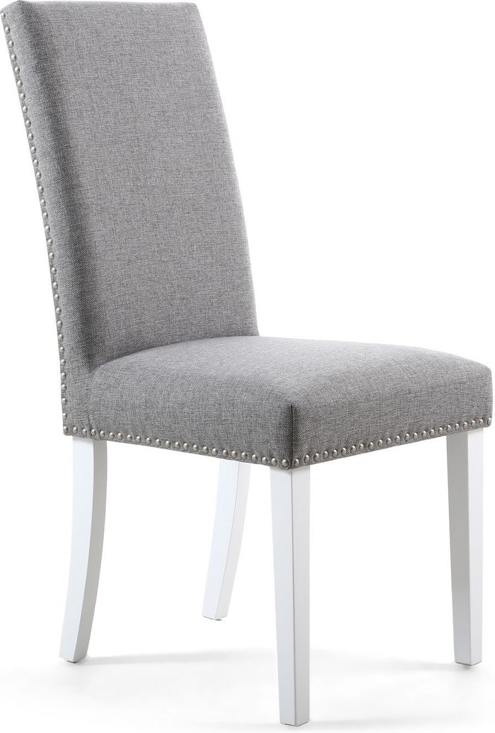The Range | Shankar 2 x Shankar Randall Stud Detail Linen Effect Silver Dining Chairs With White Legs Shankar 2 x Shankar Randall Stud Detail Linen Effect Silver Dining Chairs With White Legs
