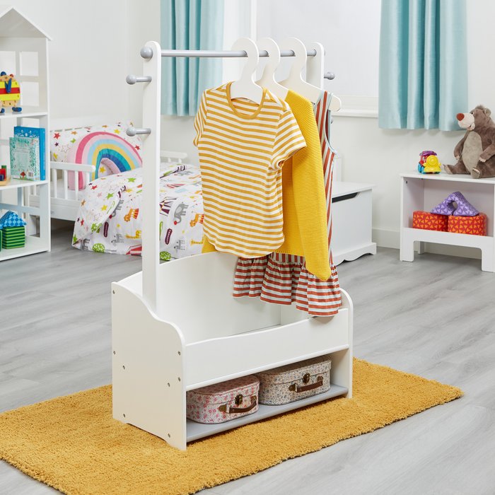 The Range | Liberty House Toys Kids Wooden Hanging Rail with Extra Storage - White and Grey Liberty House Toys Kids Wooden Hanging Rail with Extra Storage - White and Grey