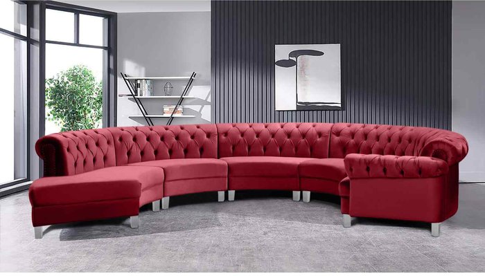The Range | Simply Eleganza Lynda Chesterfield Large Sofa Velour Fabric with Buttons - Red Simply Eleganza Lynda Chesterfield Large Sofa Velour Fabric with Buttons - Red