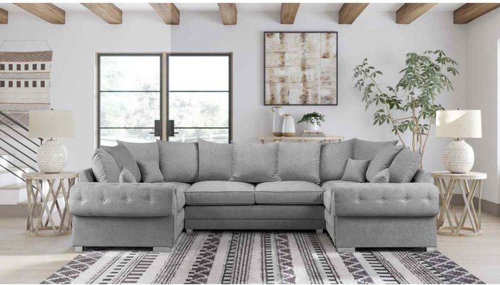 The Range | Simply Eleganza Volvo U Shape Large Sofa Scatterback Velour Velvet Fabric - Grey Simply Eleganza Volvo U Shape Large Sofa Scatterback Velour Velvet Fabric - Grey