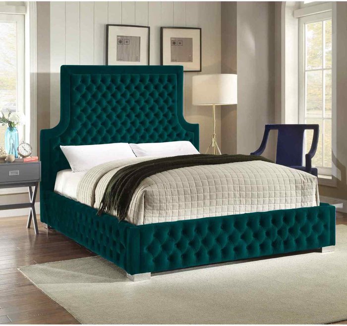 The Range | Yanis Bed King Plush Velvet Green Yanis Bed King Plush Velvet Green